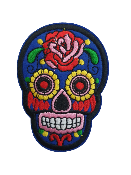 Blue Skull Flower Embroidered Patch
