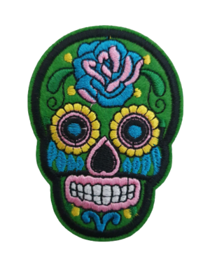 Green Skull Flower Embroidered Patch