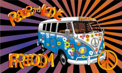Peace, Love VW Campervan Flag (5'x3')