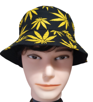 Black and Yellow Cannabis Leaf Bucket Hat