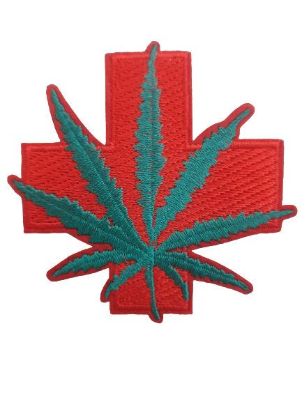 Red Cross Cannabis Leaf Embroidered Patch