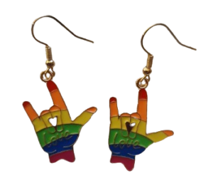 Rainbow Pride Love Hand Earrings