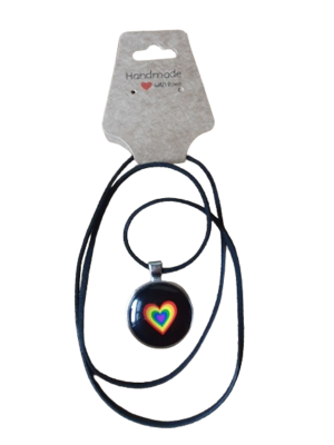 Rainbow Heart Black Pendant Necklace