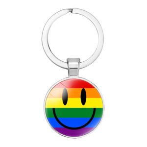 Rainbow Smiley Face Stainless Steel Keyring