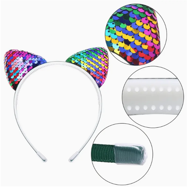 Rainbow Sequin Cat Ears
